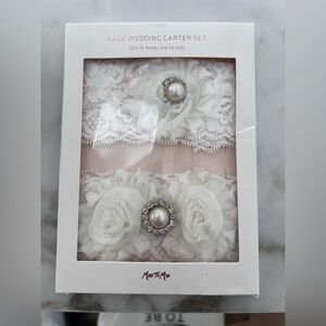White Lace Pearl Diamond Bridal Garter Set (2) Bride Wedding Bachelorette